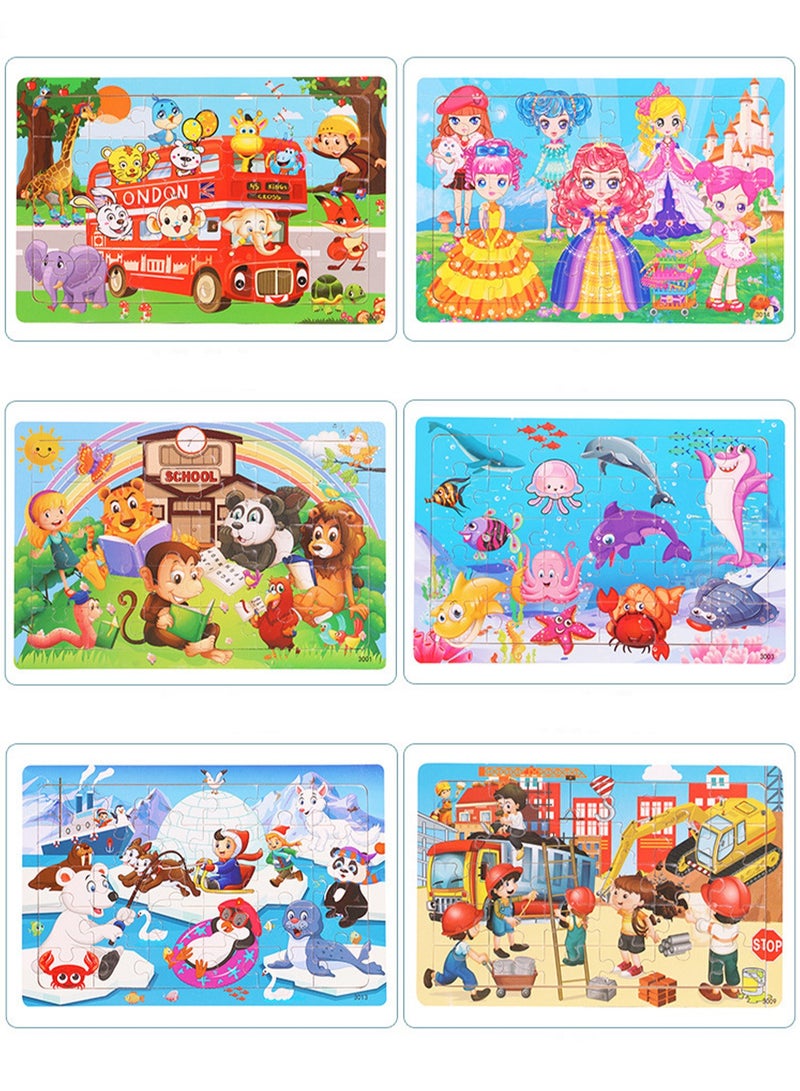 6 Piece Set Wooden Jigsaw Puzzle for Kids Ages 3-5, 30 Pieces Colorful Wooden Jigsaw Puzzle for Toddlers Learning Educational Jigsaw Puzzle Toys for Boys and Girls, Suitable for Kids Ages 3 4 5 6 - Image 1